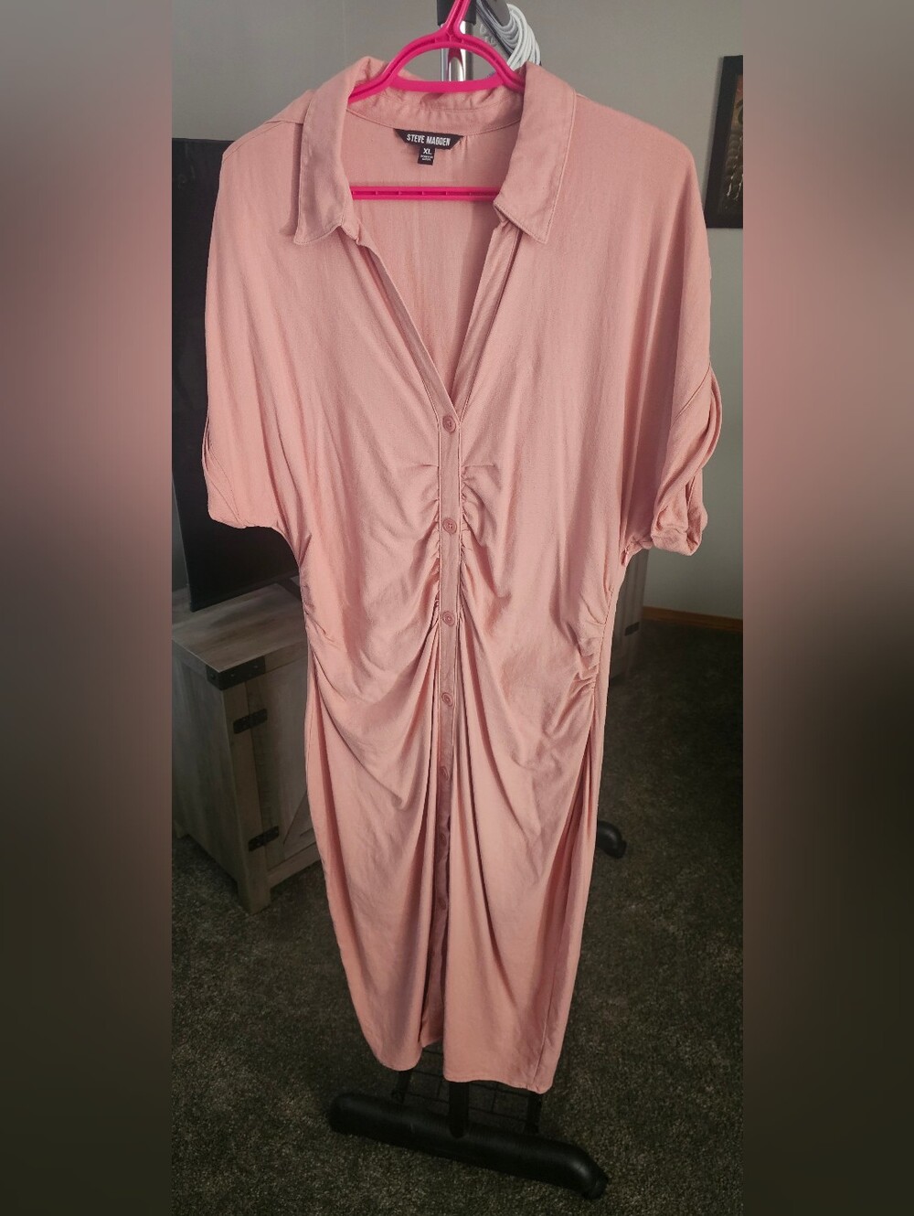 Steve Madden Dusty Pink Button-Front Ruched Shirt Dress